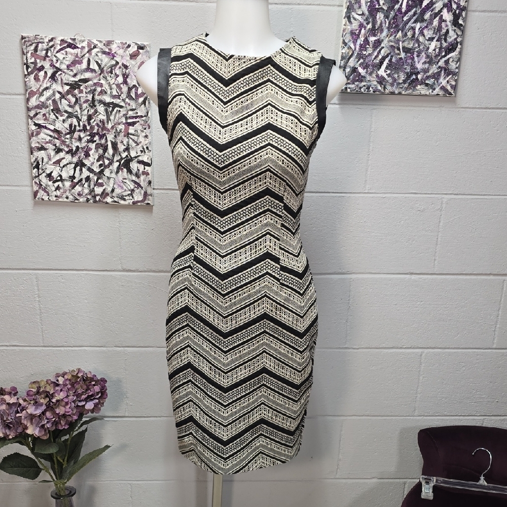 Bar III Black and Cream Chevron Mini Dress